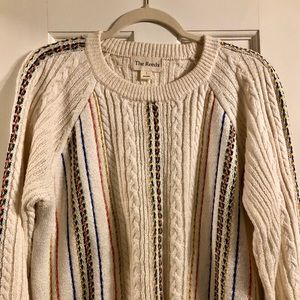 Cream cable knit sweater with rainbow detail
